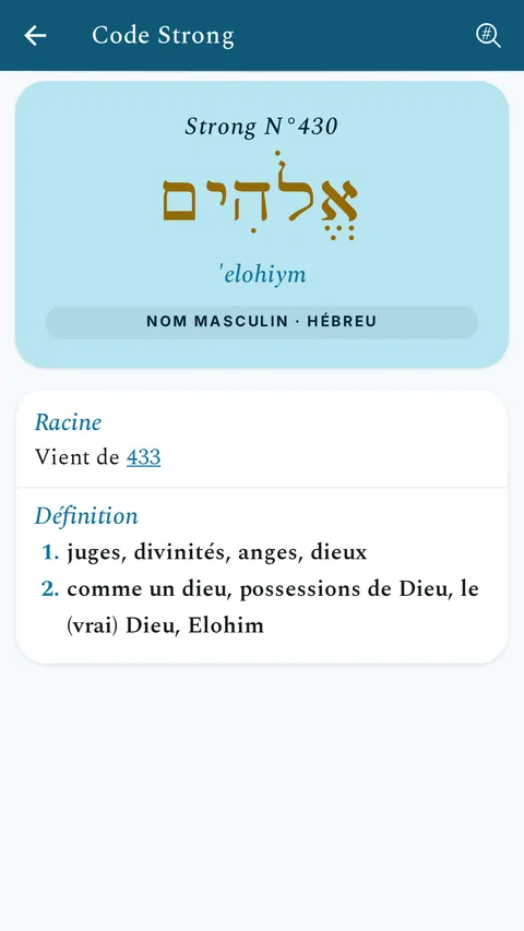 Fiche d'un code Strong hébreu